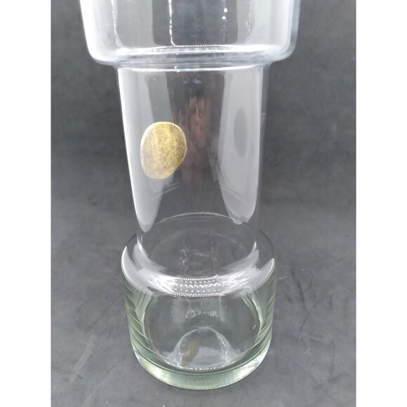 Mid-Century Modern Glass Cocktail Pitcher With Raised Antique Gold Finish Medall - Picture 3 of 12